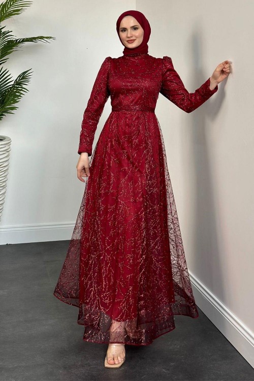 Efsun Simli Abiye Bordo