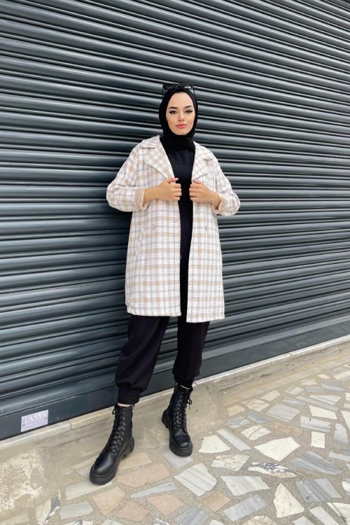 Ekose Desenli Kap Bej