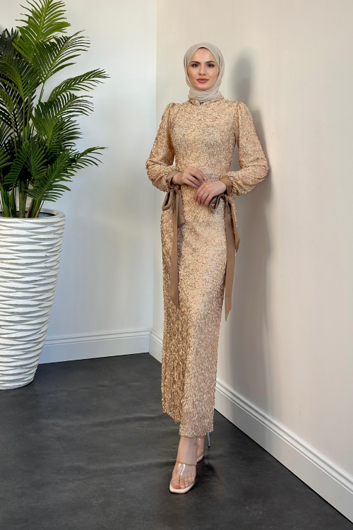 Eldon Boncuk İşleme Abiye Saten Gold