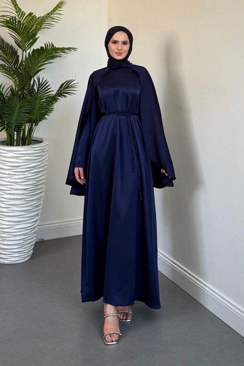 Elior Pelerinli Saten Abiye Lacivert