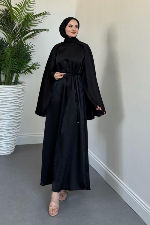 Elior Pelerinli Saten Abiye Siyah