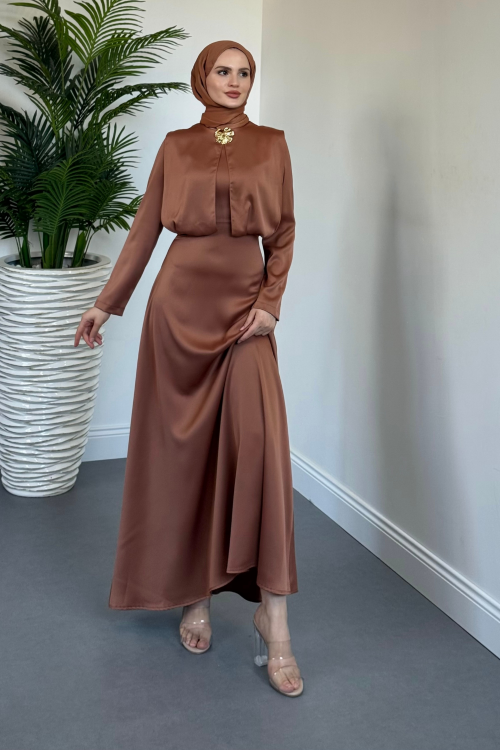 Elizan Tokalı Saten Abiye Cappucino(TOKASIZDIR)