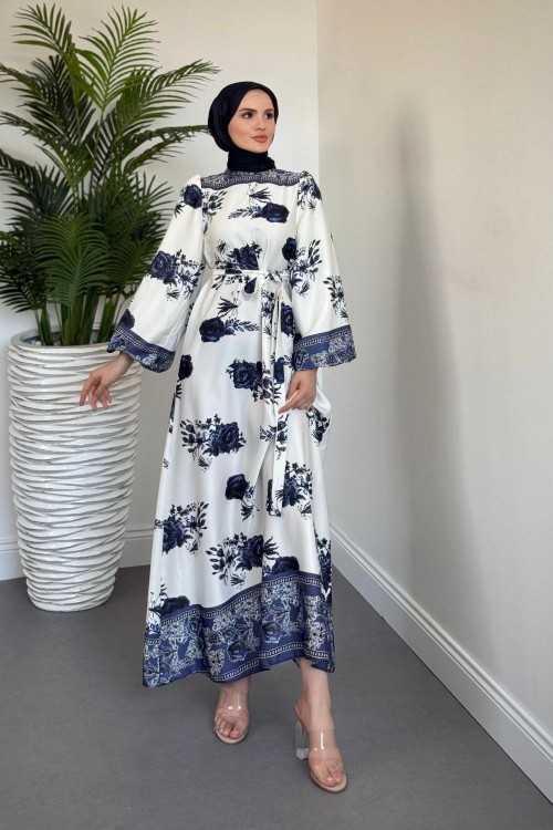 Ellarose Saten Elbise Lacivert