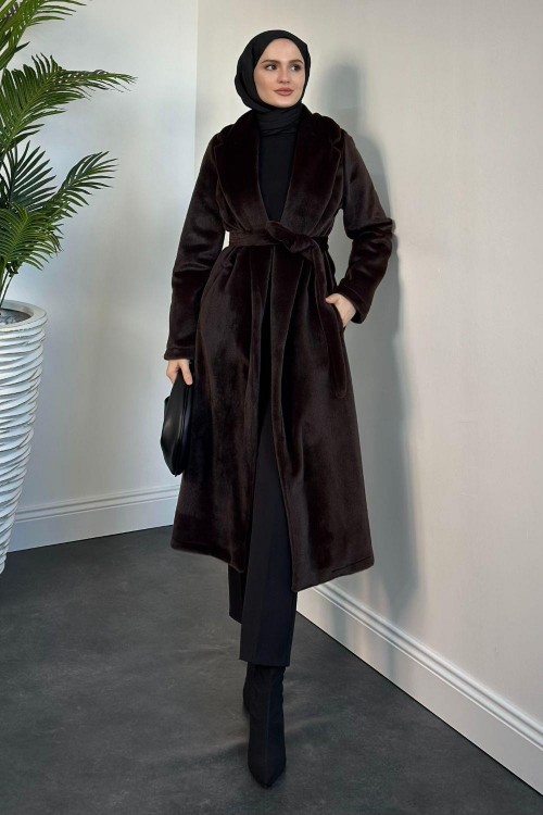 Elvis İçi Astarlı Kürklü Kaban Kahverengi