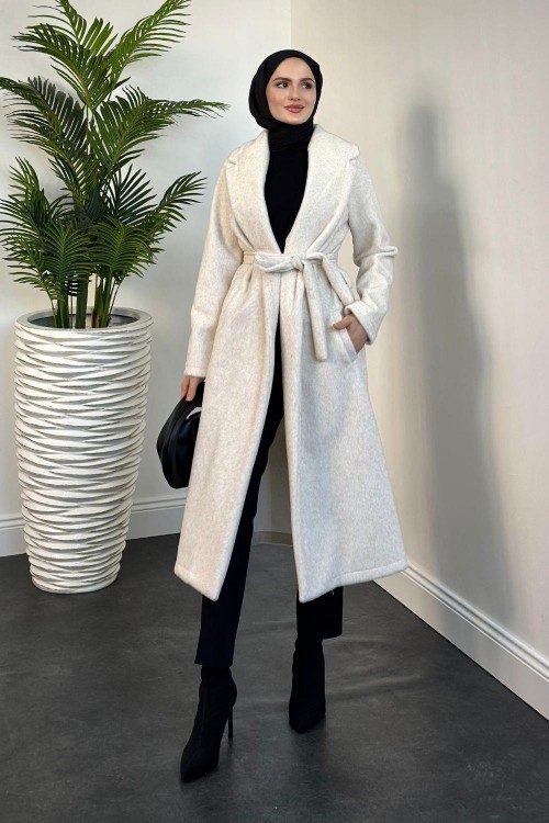 Elvis İçi Astarlı Kürklü Kaban Krem