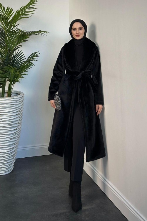 Elvis İçi Astarlı Kürklü Kaban Siyah