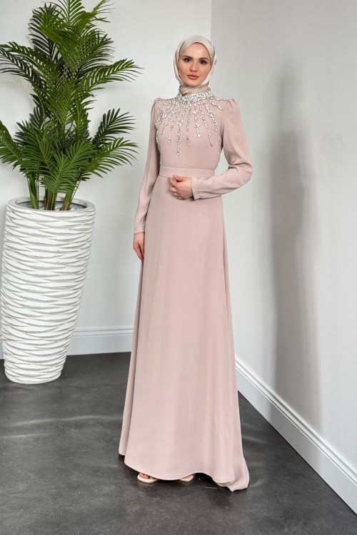 Emanuela Kuyruklu Krep Abiye Krem