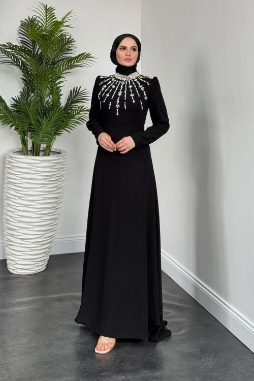 Emanuela Kuyruklu Krep Abiye Siyah