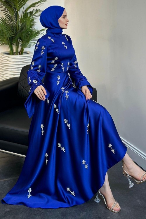 Emilia Prenses Taşlı Saten Abiye Sax