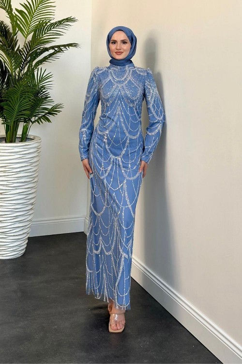 Enda Pul Detay Kalem Abiye Bebe Mavisi