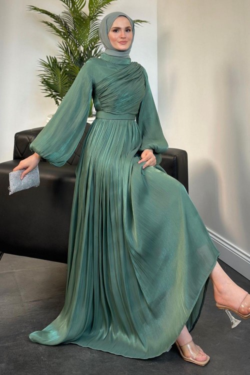 Erba Drape Detay Abiye Çağla Yeşili