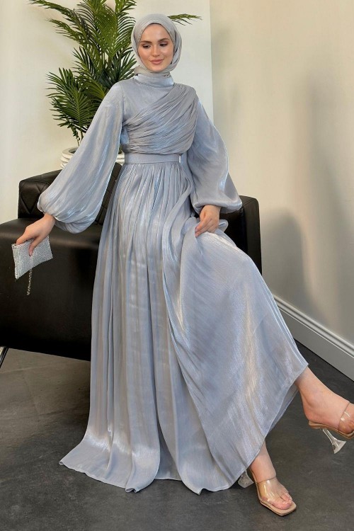 Erba Drape Detay Abiye Gri