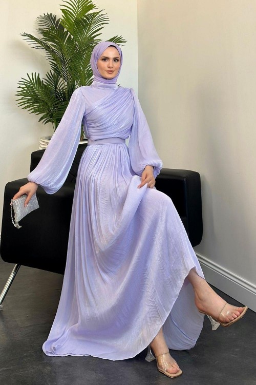 Erba Drape Detay Abiye Lila