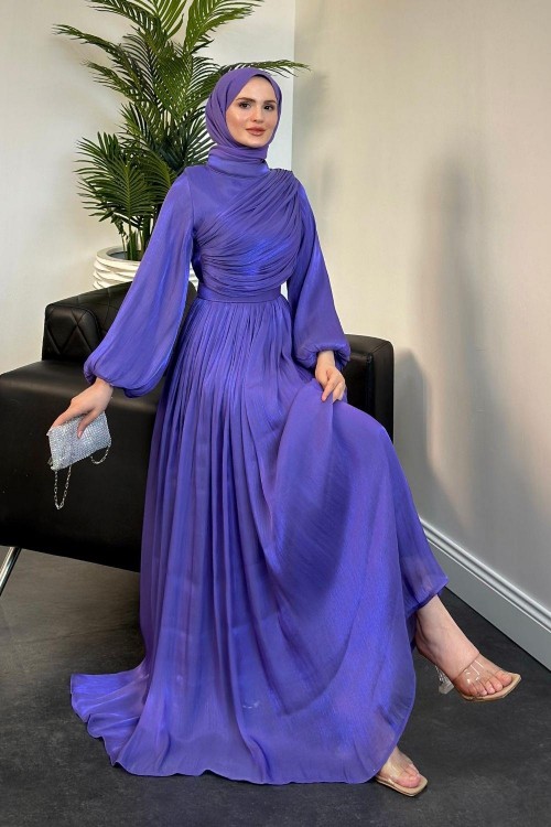 Erba Drape Detay Abiye Mor