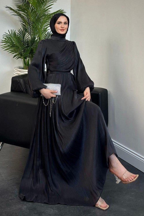 Erba Drape Detay Abiye Siyah