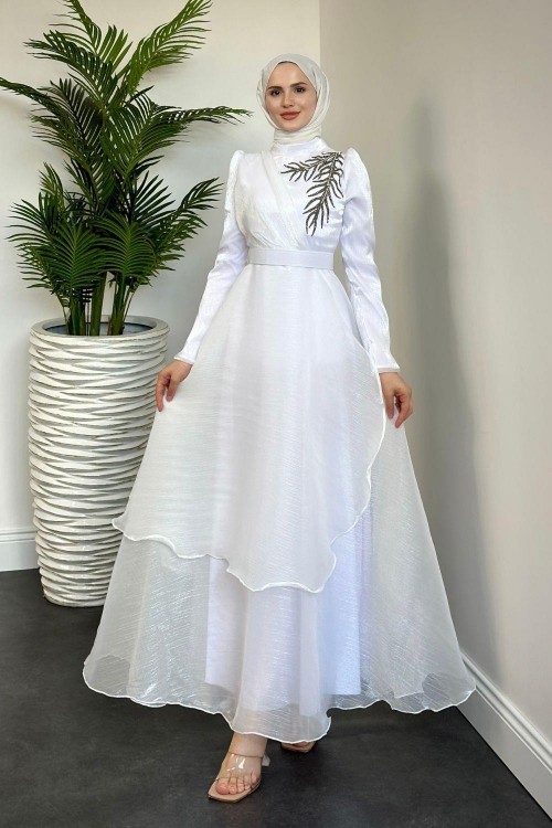 Ervah Taş Detay Abiye Beyaz