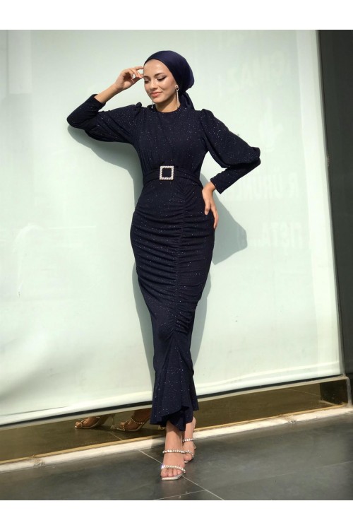 Farel Büzgülü Simli Abiye Lacivert