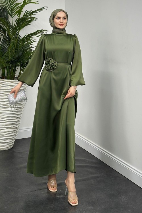 Fayette Kemeri Güllü Elbise Haki