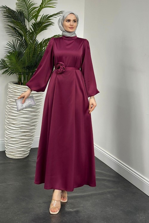 Fayette Kemeri Güllü Elbise Mürdüm