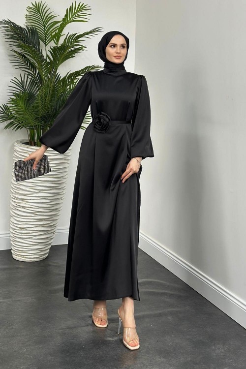 Fayette Kemeri Güllü Elbise Siyah