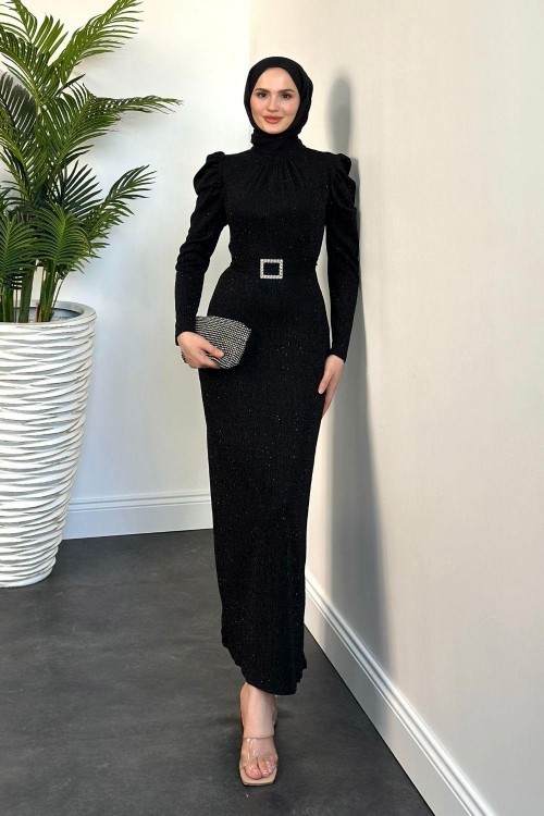 Federica Taşlı Karpuz Kol Abiye Siyah