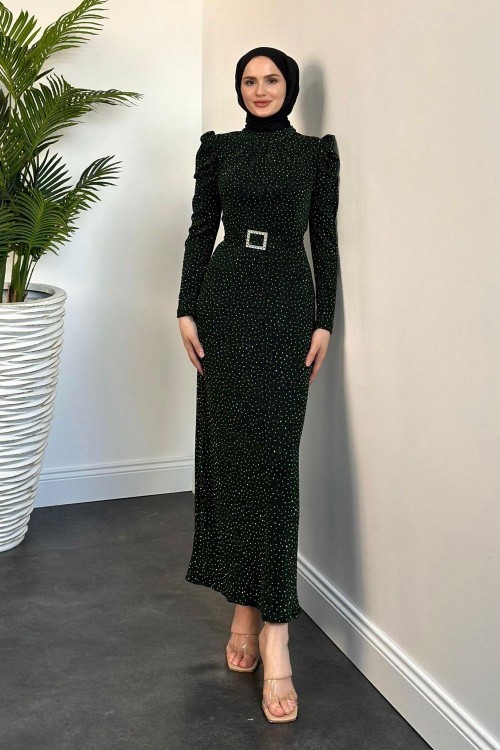 Federica Taşlı Karpuz Kol Abiye Zümrüt