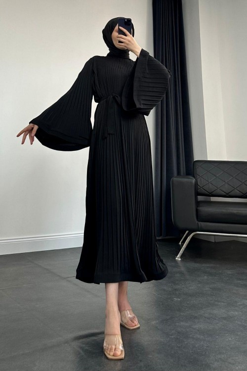 Felix Pliseli Elbise Siyah