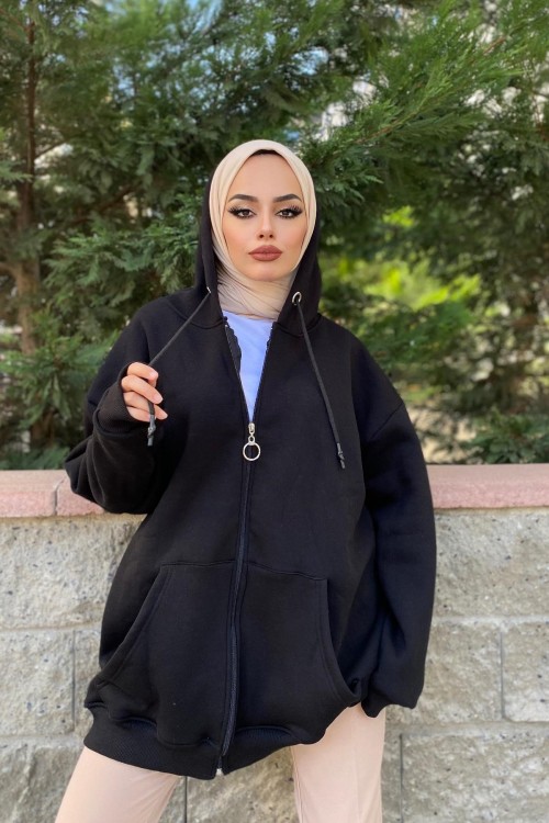 Fermuarlı Sweat Siyah
