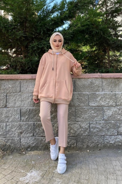 Fermuarlı Sweat SütlüKahve