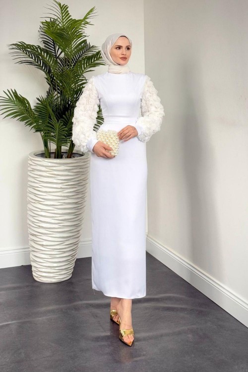 Filomena Kolları Güllü Abiye Beyaz