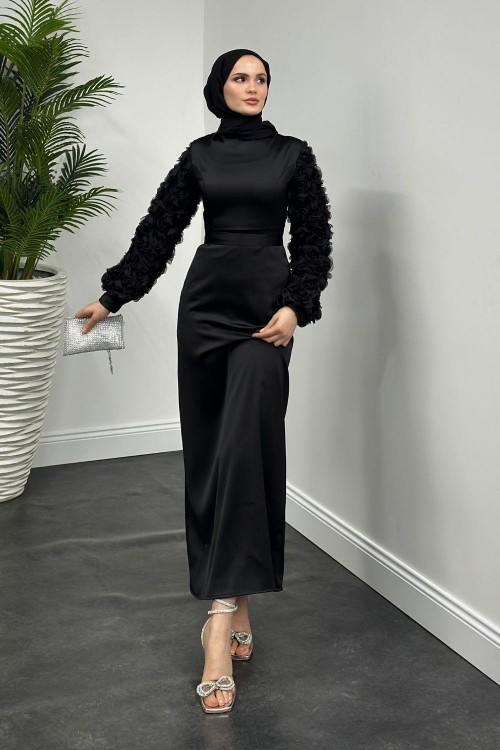 Filomena Kolları Güllü Abiye Siyah