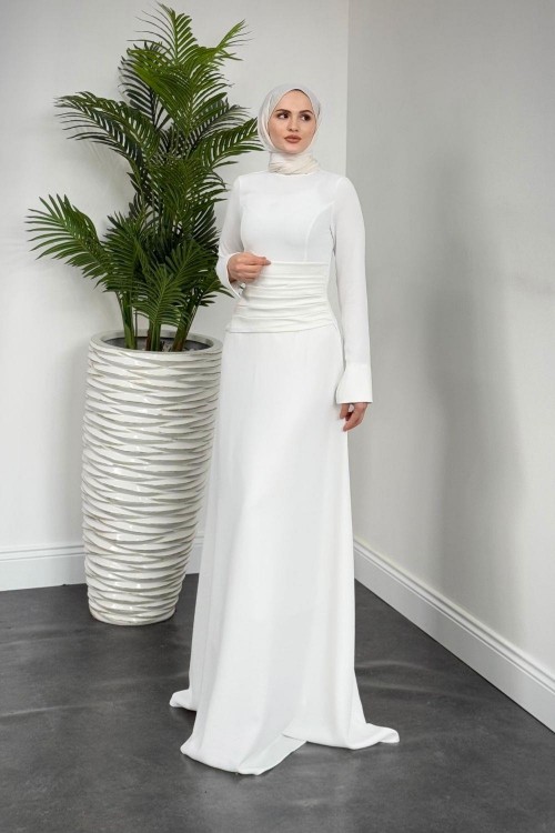 Fiore Beli Drapeli Balık Abiye Beyaz