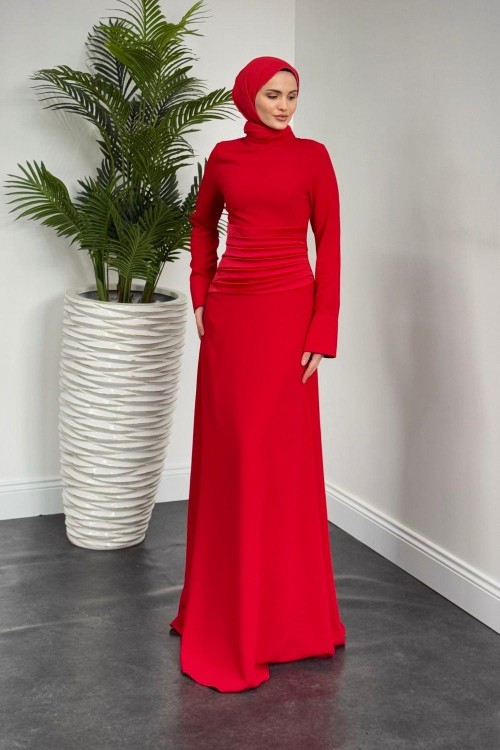 Fiore Beli Drapeli Balık Abiye Kırmızı