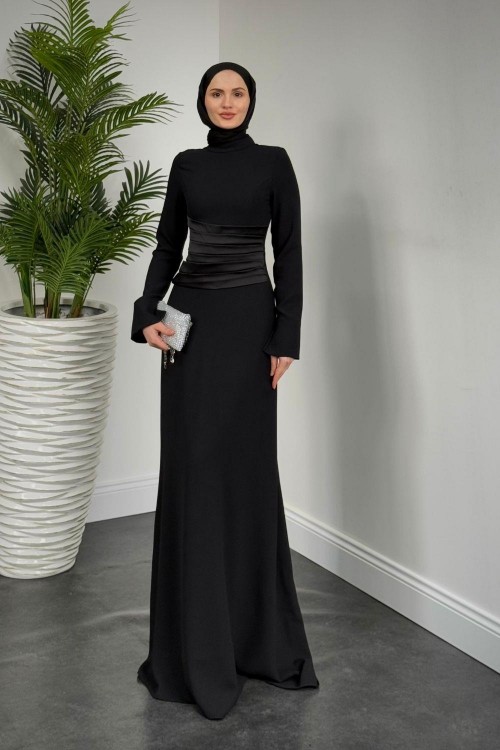 Fiore Beli Drapeli Balık Abiye Siyah