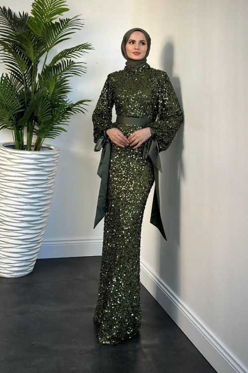 Firida Pul Payet Balık Abiye Haki