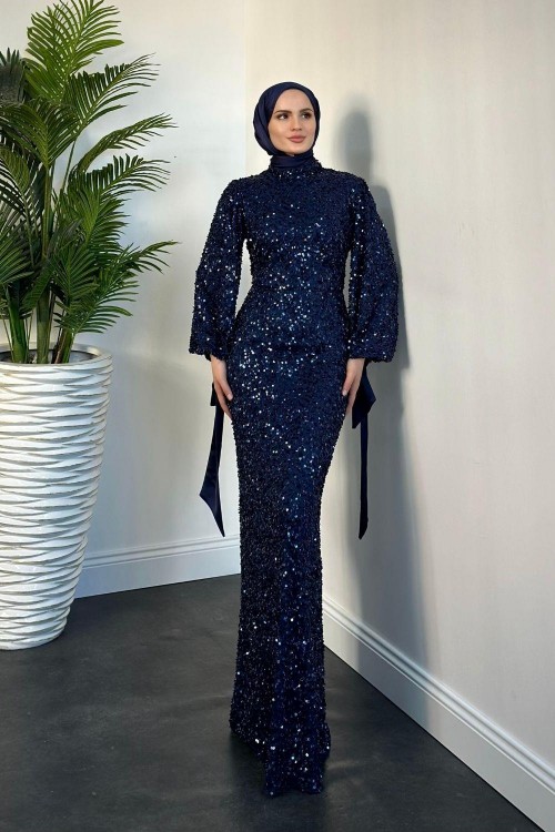 Firida Pul Payet Balık Abiye Lacivert