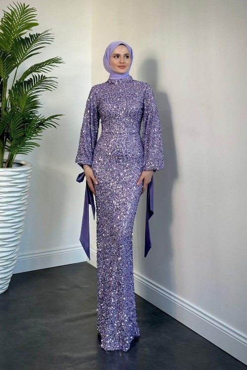 Firida Pul Payet Balık Abiye Lila