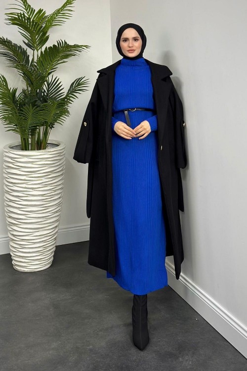 Fitilli Triko Elbise Saks