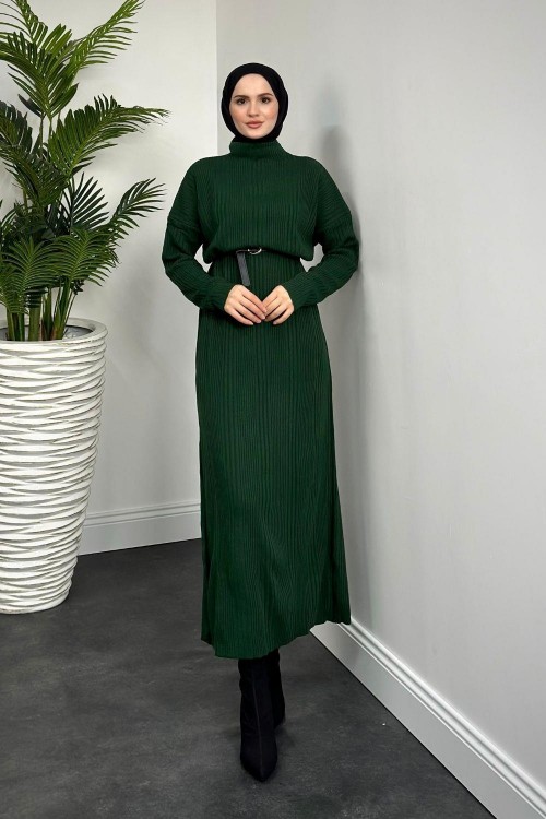 Fitilli Triko Elbise Zümrüt