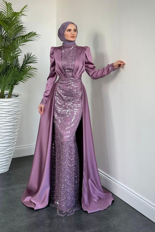 Gabriella Pelerinli Saten Abiye Lila