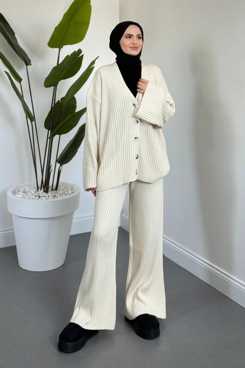 Galata Fitilli Hırka Takım Krem