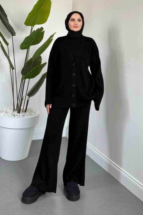 Galata Fitilli Hırka Takım Siyah