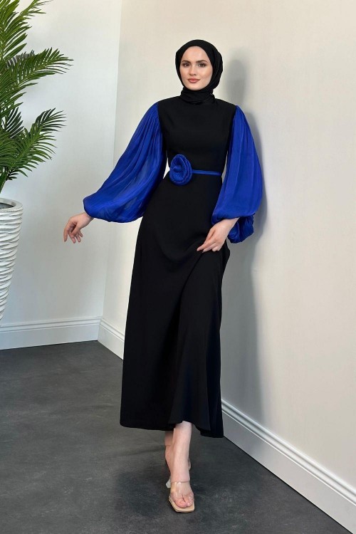 Galida Gül Kemerli Balon Kol Abiye Saks