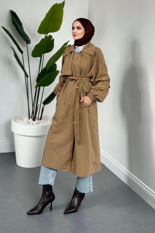 Haggy Çıtçıtlı Trençkot Camel