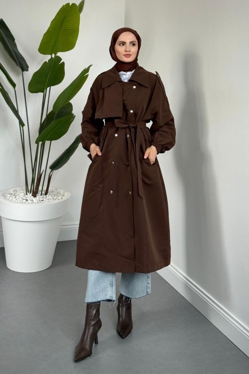 Haggy Çıtçıtlı Trençkot Kahverengi