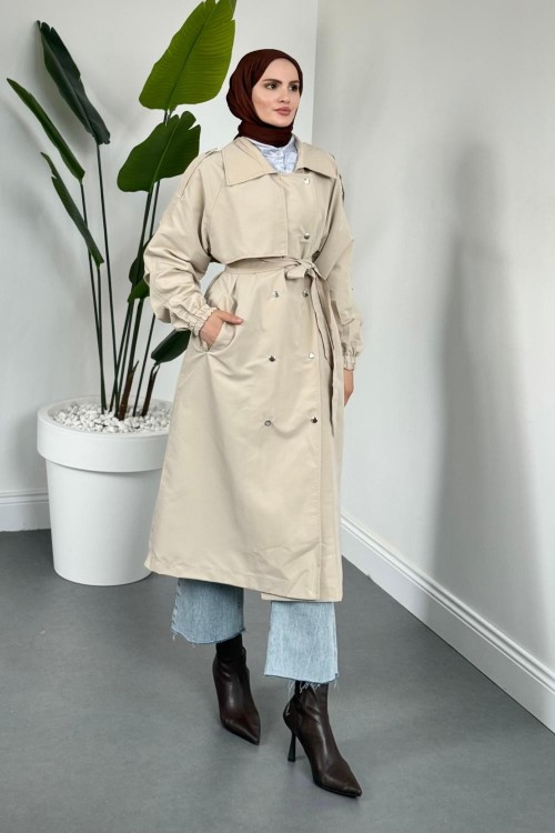 Haggy Çıtçıtlı Trençkot Krem