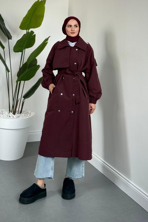 Haggy Çıtçıtlı Trençkot Vişne Çürüğü