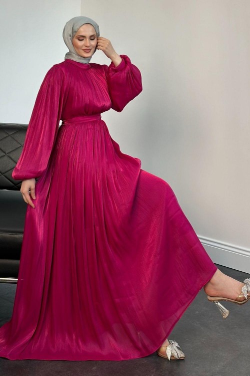 Hailey Janjan Kuşaklı Abiye Fuşya