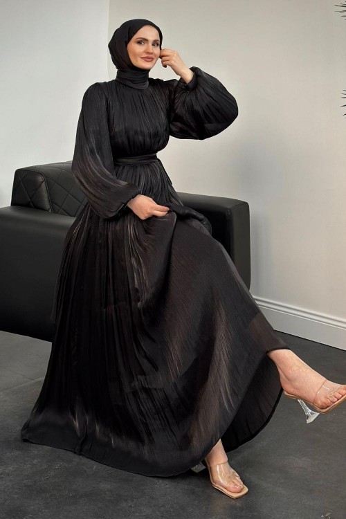 Hailey Janjan Kuşaklı Abiye Siyah