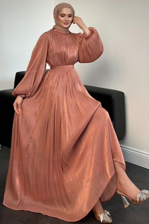 Hailey Janjan Kuşaklı Abiye Soğan Kabuğu